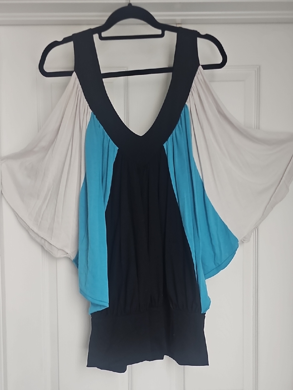 Frederick's of Hollywood Black, Blue & Cream Cold-Shoulder Tunic